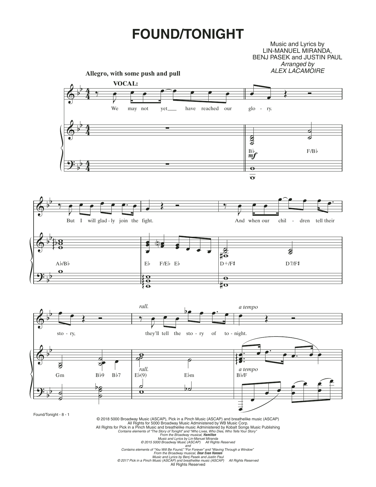 Ben Platt & Lin-Manuel Miranda Found/Tonight Sheet Music Notes & Chords for Piano & Vocal - Download or Print PDF