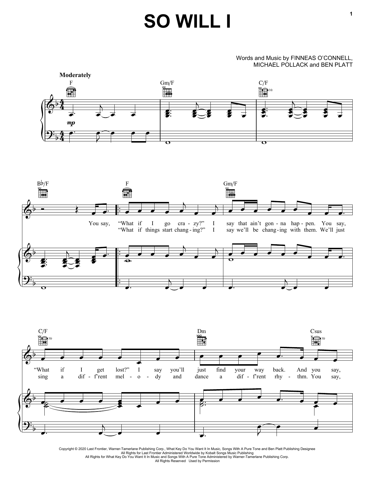 Ben Platt So Will I Sheet Music Notes & Chords for Piano, Vocal & Guitar (Right-Hand Melody) - Download or Print PDF