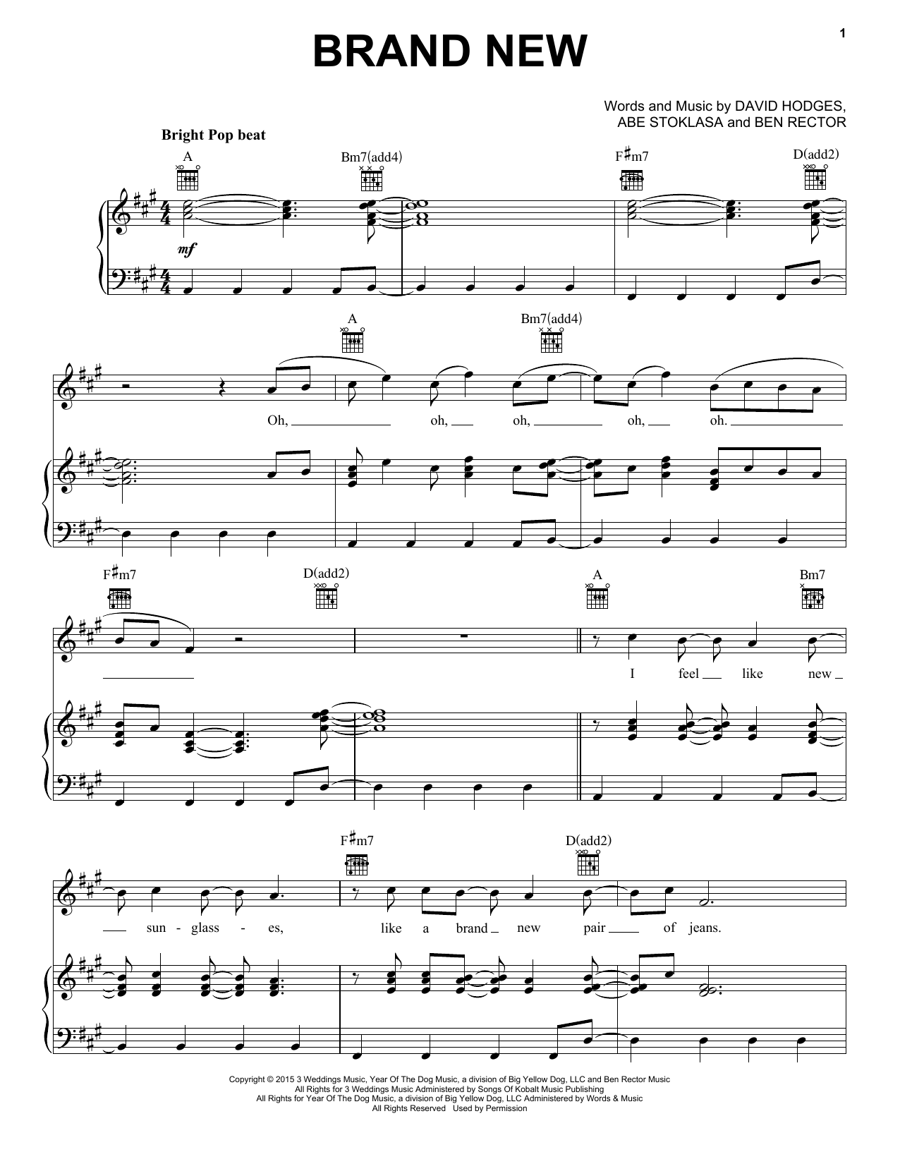 Ben Rector Brand New Sheet Music Notes & Chords for Piano, Vocal & Guitar (Right-Hand Melody) - Download or Print PDF