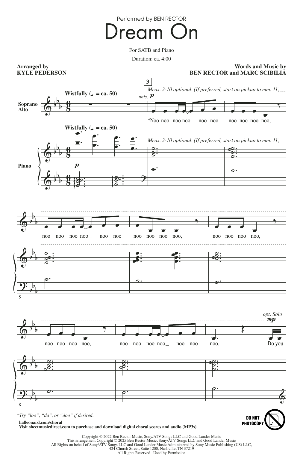 Ben Rector Dream On (arr. Kyle Pederson) Sheet Music Notes & Chords for SATB Choir - Download or Print PDF