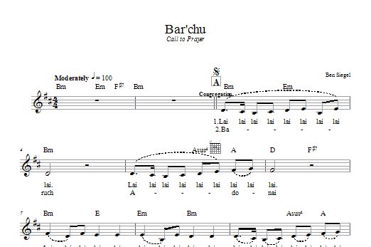 Ben Siegel Bar'chu Sheet Music Notes & Chords for Melody Line, Lyrics & Chords - Download or Print PDF