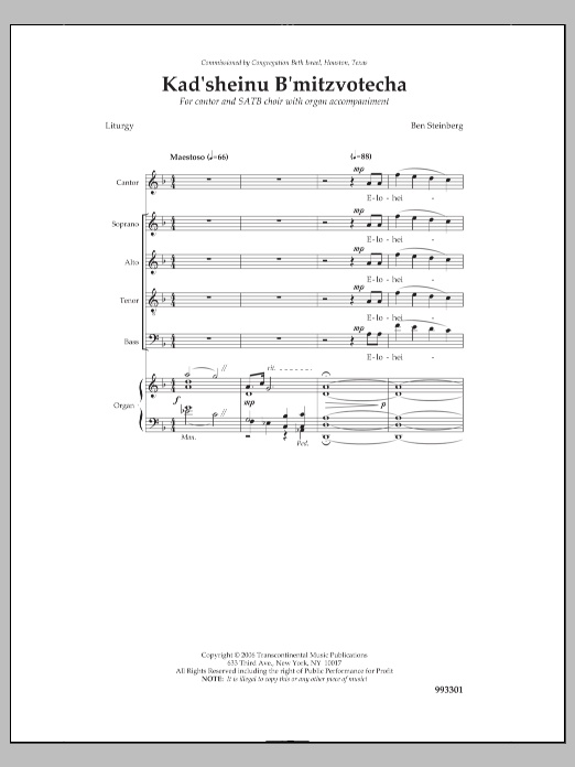 Ben Steinberg Kad'sheinu B'mitzvotecha Sheet Music Notes & Chords for Choral - Download or Print PDF