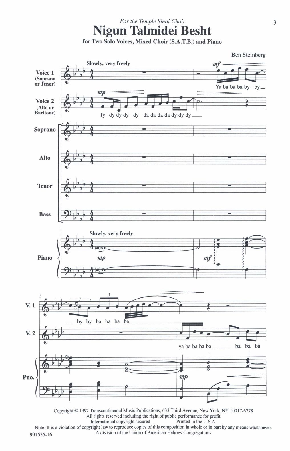 Ben Steinberg Nigun Talmidei Besht Sheet Music Notes & Chords for SATB Choir - Download or Print PDF