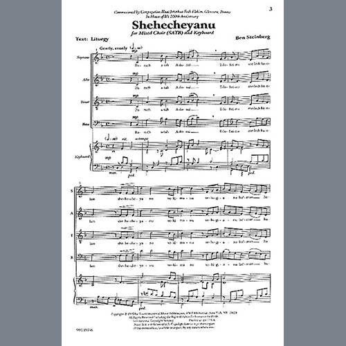 Ben Steinberg, Shehecheyanu, SATB Choir