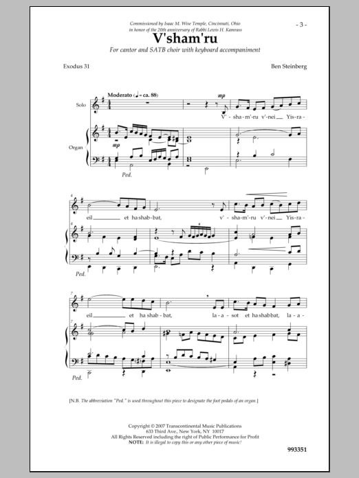 Ben Steinberg V'shamru Sheet Music Notes & Chords for Choral - Download or Print PDF