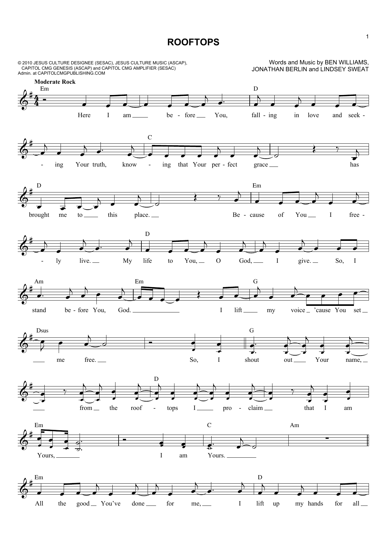Ben Williams Rooftops Sheet Music Notes & Chords for Lead Sheet / Fake Book - Download or Print PDF