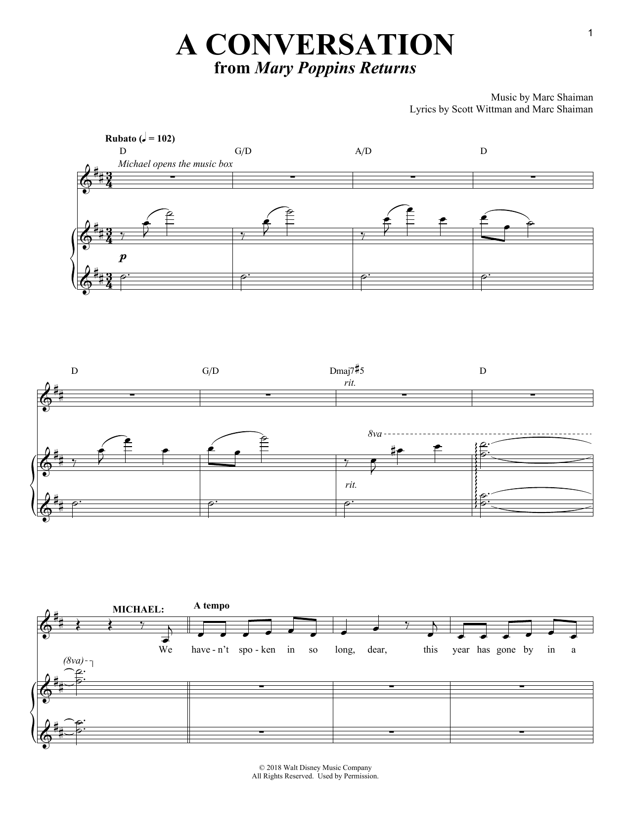 Ben Wishaw A Conversation (from Mary Poppins Returns) Sheet Music Notes & Chords for Piano & Vocal - Download or Print PDF Ben Wishaw A Conversation (from Mary Poppins Returns) Sheet Music Notes & Chords for Piano & Vocal - Download or Print PDF