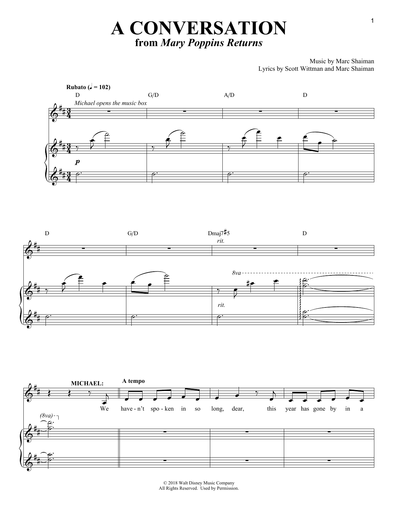 Ben Wishaw A Conversation (from Mary Poppins Returns) Sheet Music Notes & Chords for Piano & Vocal - Download or Print PDF