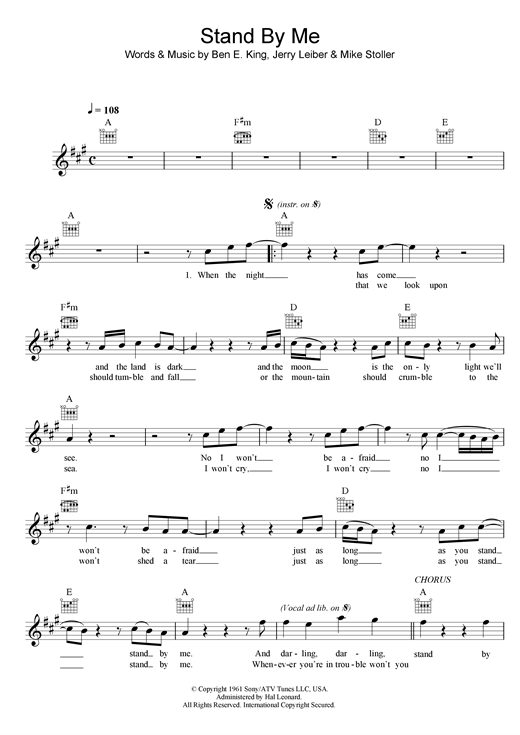 Ben E King Stand By Me Sheet Music Download Pdf Score