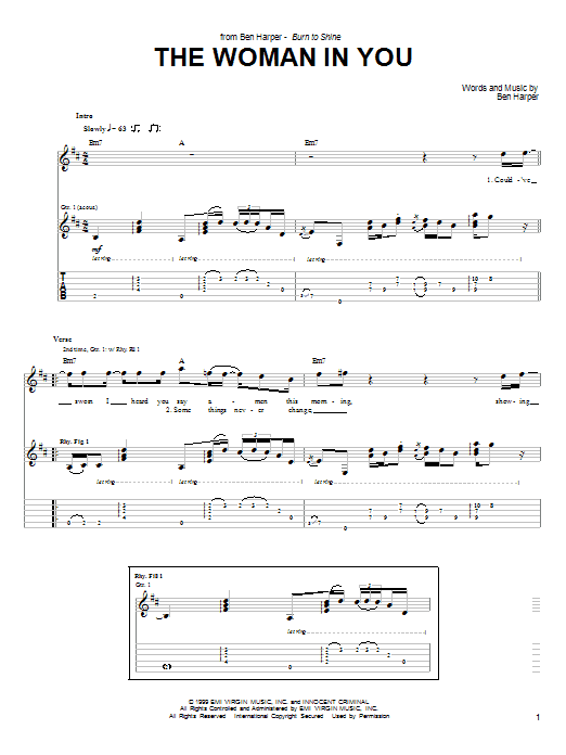 Preview Ben Harper The Woman In You Pop sheet music, notes and chords for Guitar Tab, SKU: 24270 The Woman In You sheet music