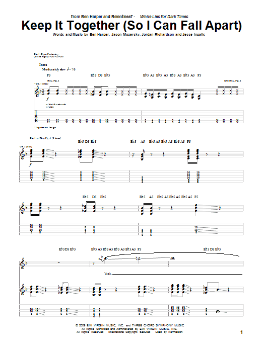Preview Ben Harper and Relentless7 Keep It Together (So I Can Fall Apart) Rock sheet music, notes and chords for Guitar Tab, SKU: 71970 Keep It Together (So I Can Fall Apart) sheet music