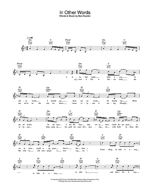 Ben Kweller In Other Words Sheet Music Download Pdf Score 25064