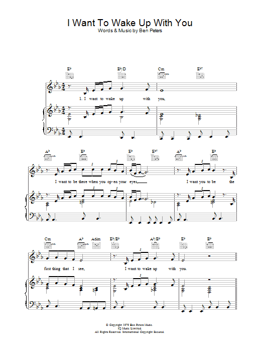 Preview Ben Peters I Want To Wake Up With You Pop sheet music, notes and chords for Piano, Vocal & Guitar (Right-Hand Melody), SKU: 33751 I Want To Wake Up With You sheet music