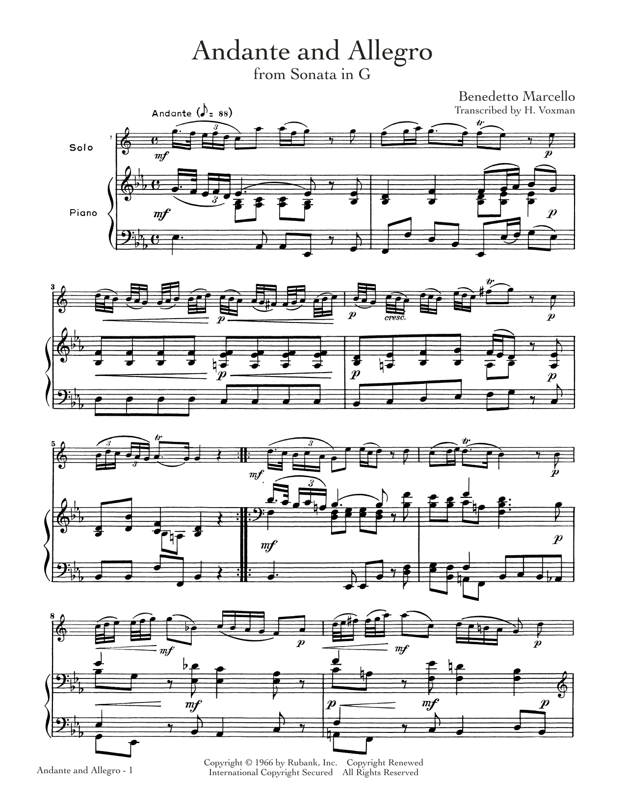 Benedetto Marcello Andante And Allegro Sheet Music Notes & Chords for Alto Sax and Piano - Download or Print PDF