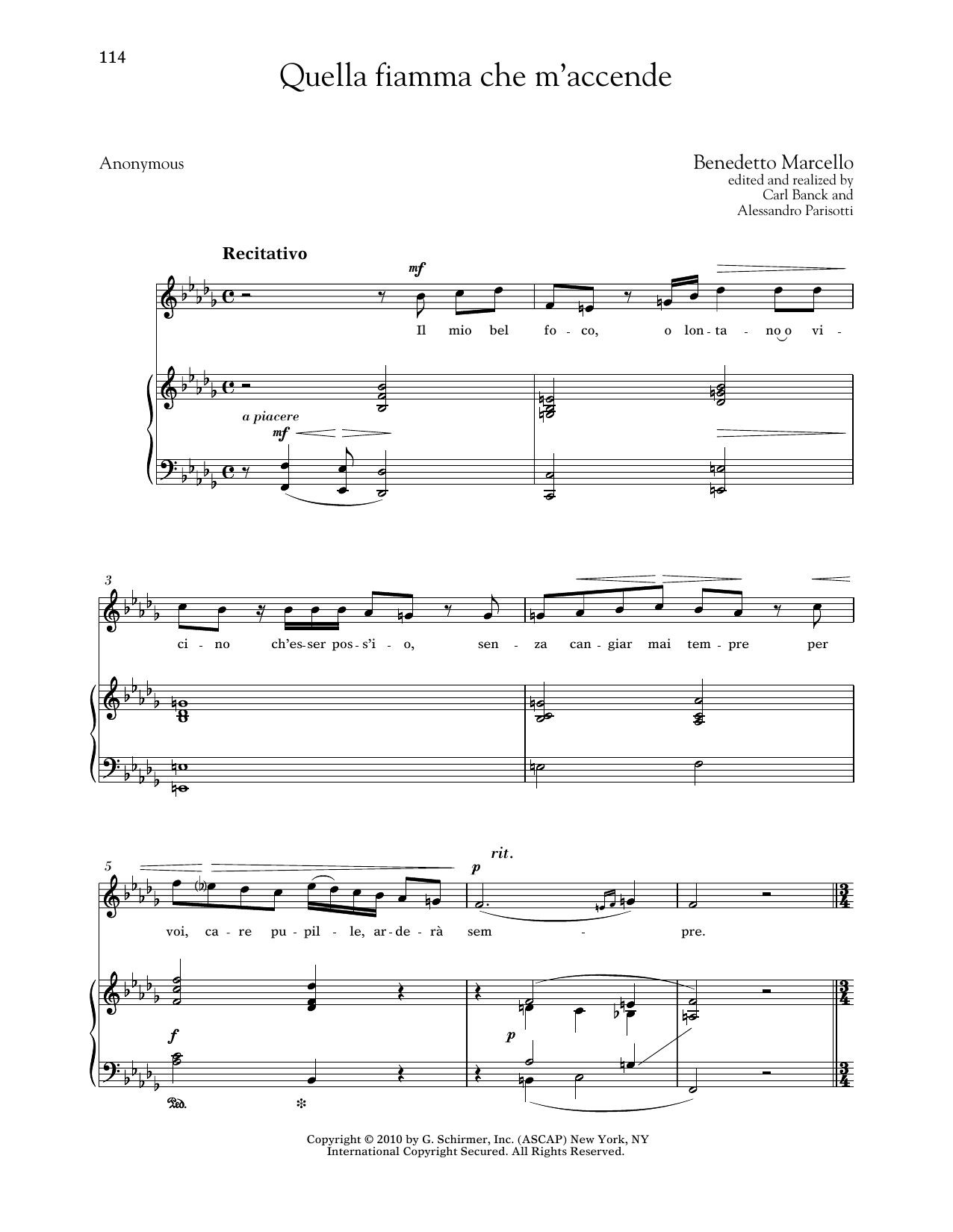 Benedetto Marcello Quella Fiamma Che M'accende (High Voice) Sheet Music Notes & Chords for Piano & Vocal - Download or Print PDF