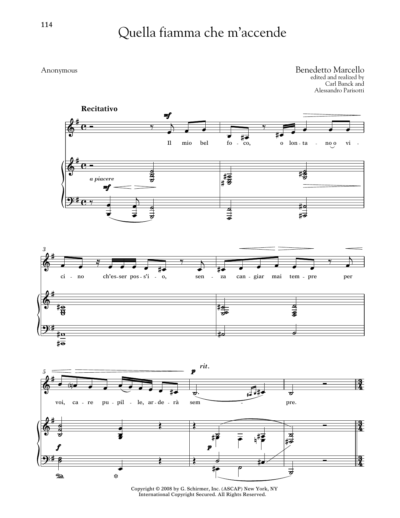 Benedetto Marcello Quella Fiamma Che M'accende (Medium Low Voice) Sheet Music Notes & Chords for Piano & Vocal - Download or Print PDF Benedetto Marcello Quella Fiamma Che M'accende (Medium Low Voice) Sheet Music Notes & Chords for Piano & Vocal - Download or Print PDF