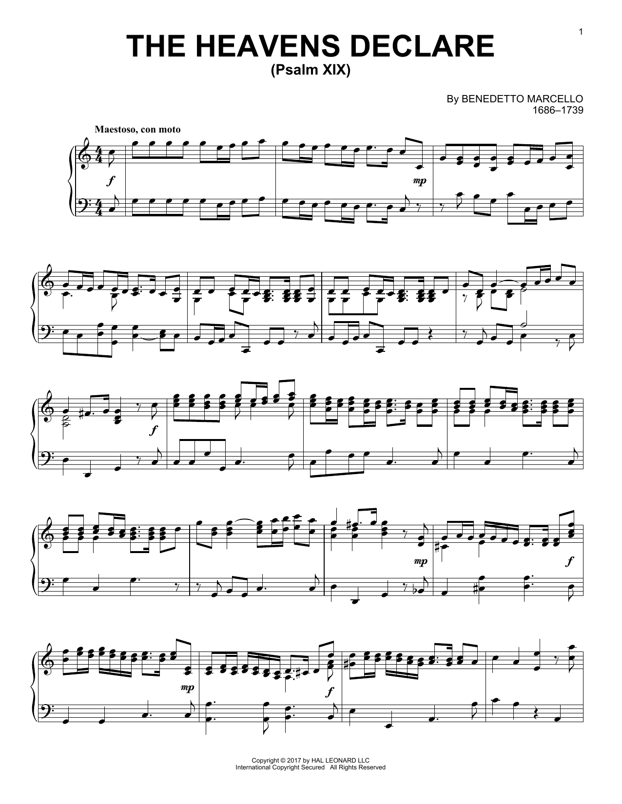 Benedetto Marcello The Heavens Declare (Psalm XIX) Sheet Music Notes & Chords for Piano - Download or Print PDF