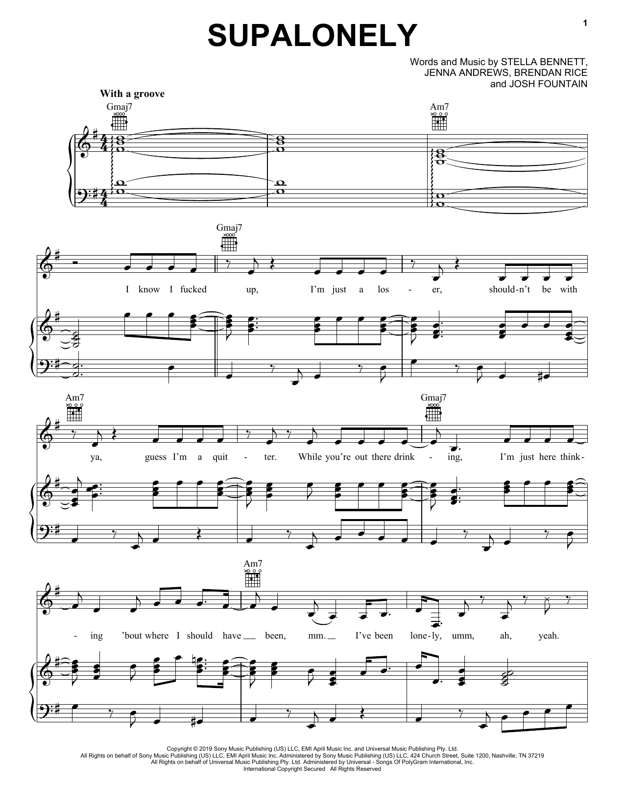 BENEE and Gus Dapperton Supalonely Sheet Music Notes & Chords for Piano, Vocal & Guitar Chords (Right-Hand Melody) - Download or Print PDF