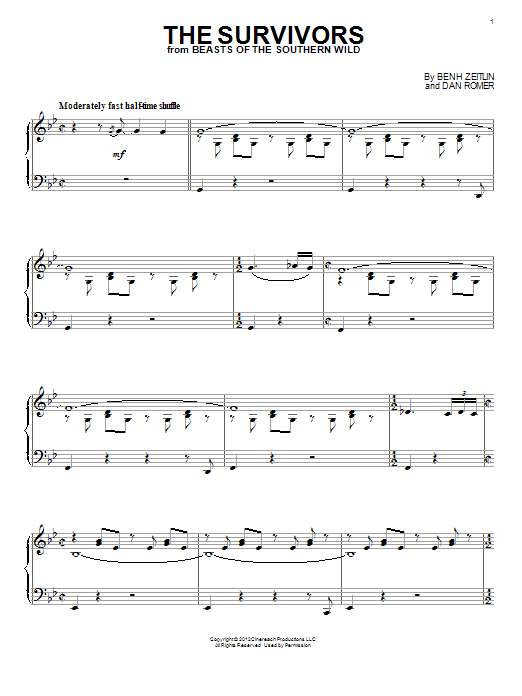 Benh Zeitlin Survivors Sheet Music Notes & Chords for Piano - Download or Print PDF Benh Zeitlin Survivors Sheet Music Notes & Chords for Piano - Download or Print PDF