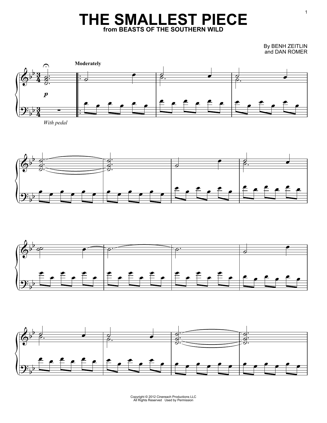 Benh Zeitlin The Smallest Piece Sheet Music Notes & Chords for Piano - Download or Print PDF