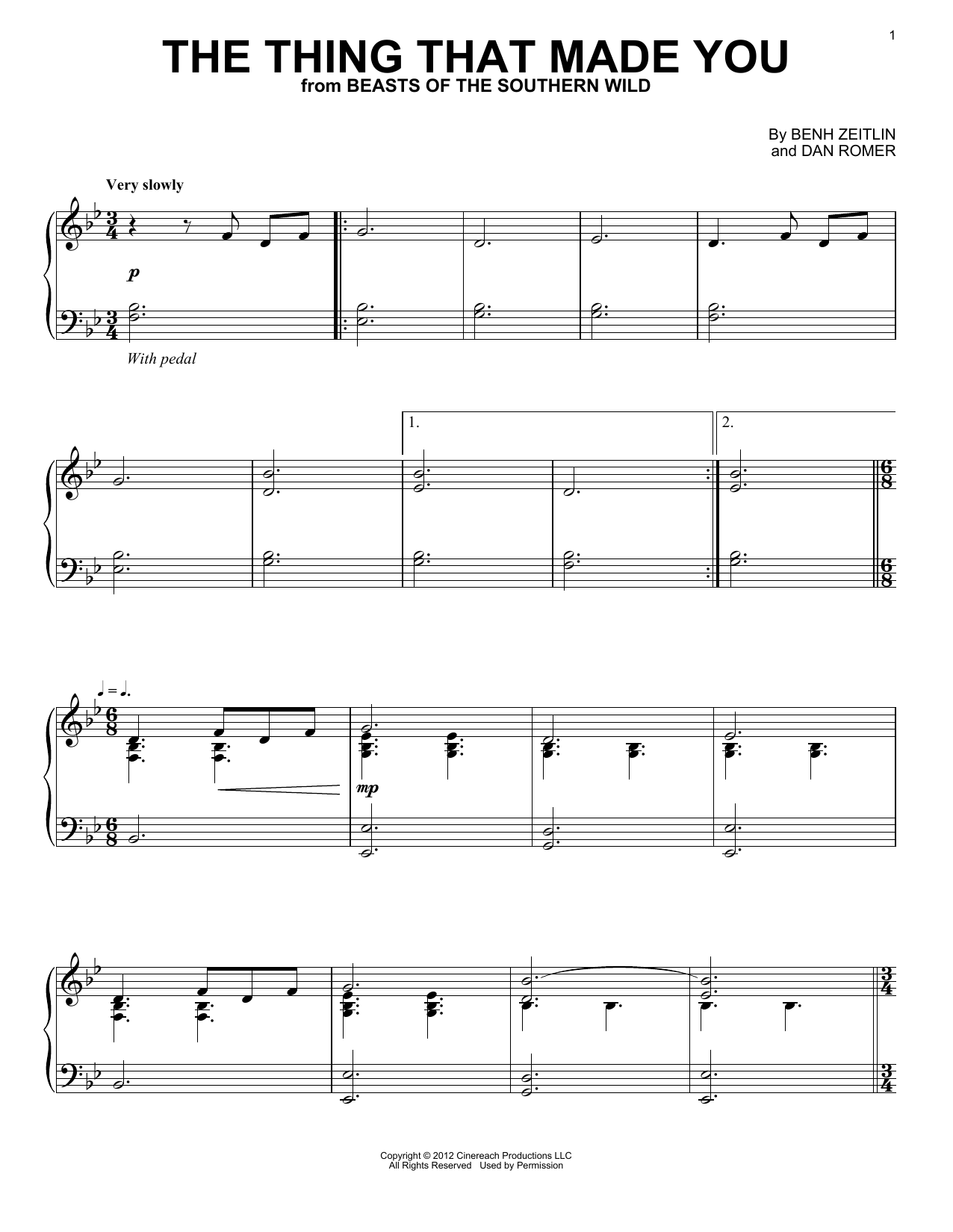 Benh Zeitlin The Thing That Made You Sheet Music Notes & Chords for Piano - Download or Print PDF