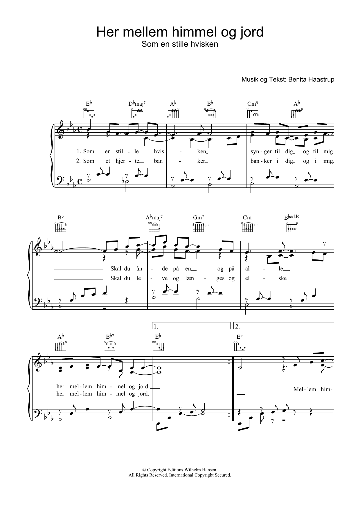 Benita Haastrup Her Mellem Himmel Og Jord Sheet Music Notes & Chords for Piano, Vocal & Guitar (Right-Hand Melody) - Download or Print PDF