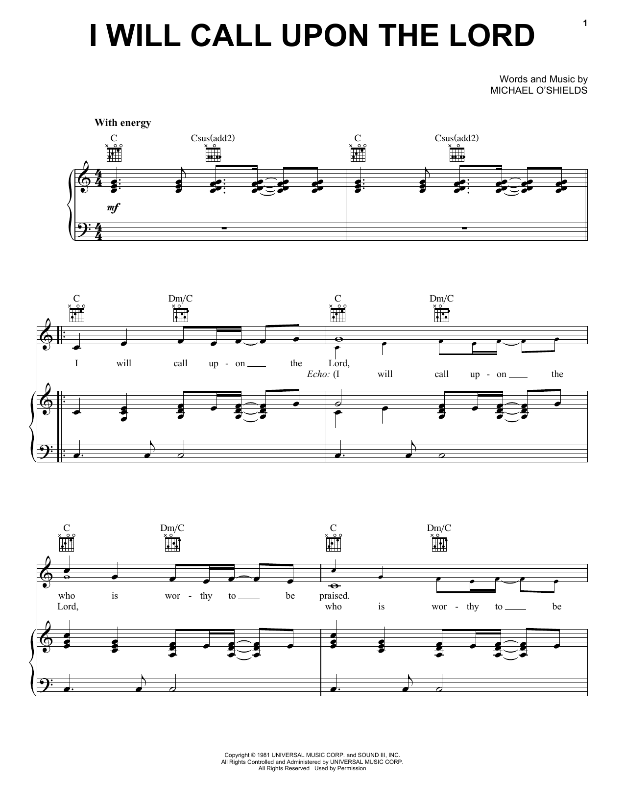 Benita Jones I Will Call Upon The Lord Sheet Music Notes & Chords for Piano, Vocal & Guitar (Right-Hand Melody) - Download or Print PDF
