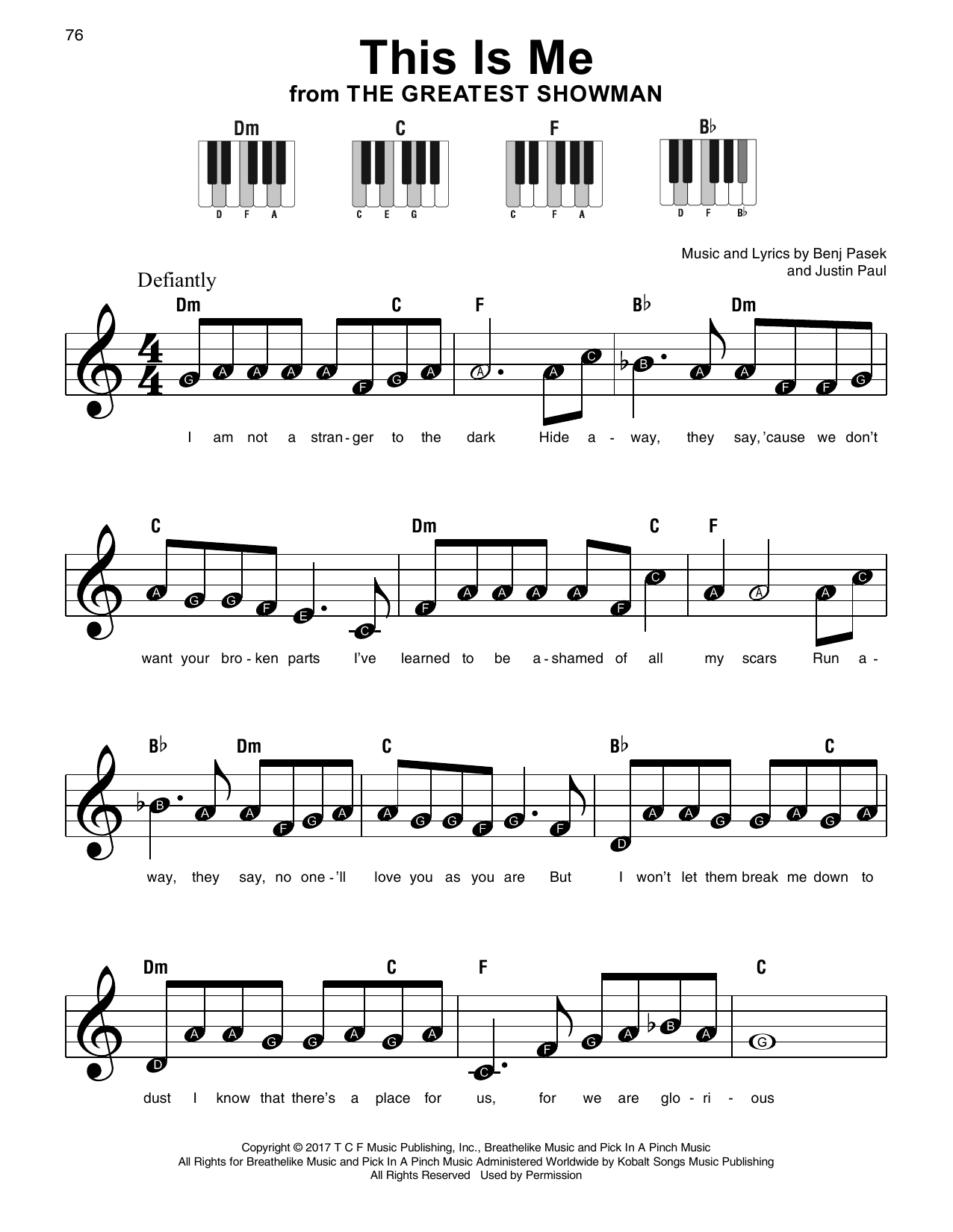 Benj Pasek This Is Me (from The Greatest Showman) Sheet Music Notes & Chords for Super Easy Piano - Download or Print PDF