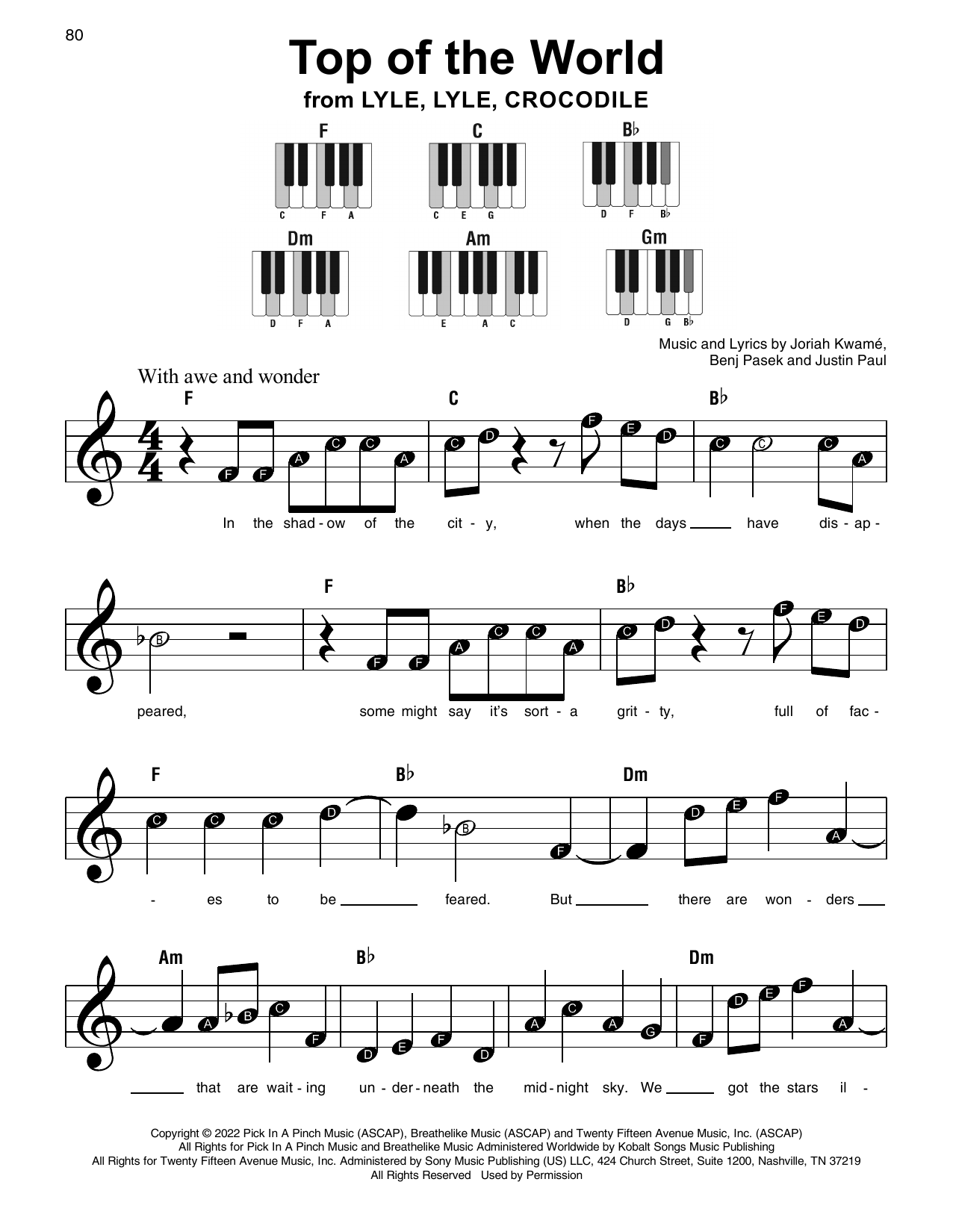 Benj Pasek Top Of The World (from Lyle, Lyle Crocodile) Sheet Music Notes & Chords for Super Easy Piano - Download or Print PDF