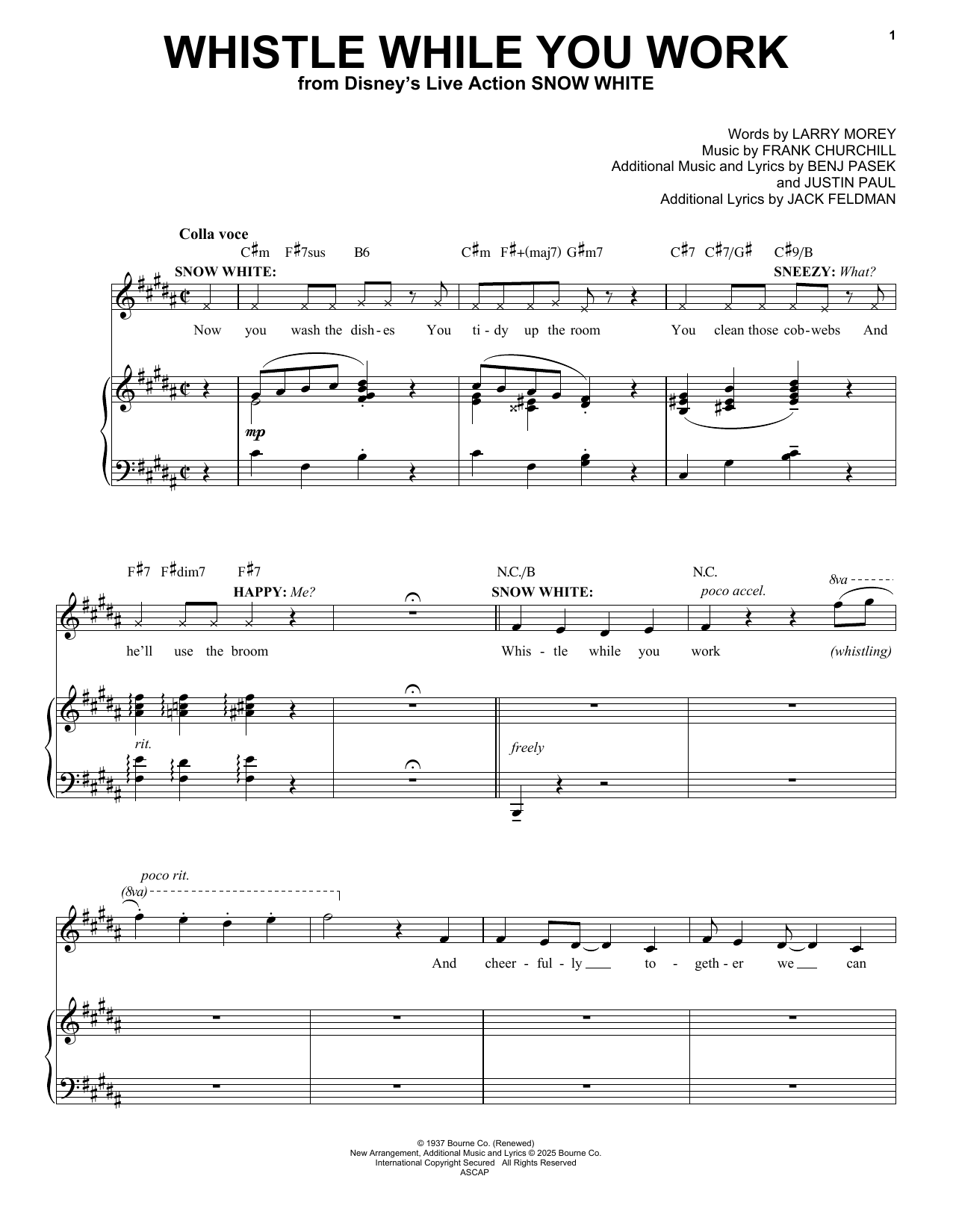 Benj Pasek Whistle While You Work (from Snow White) (2025) Sheet Music Notes & Chords for Piano & Vocal - Download or Print PDF Benj Pasek Whistle While You Work (from Snow White) (2025) Sheet Music Notes & Chords for Piano & Vocal - Download or Print PDF