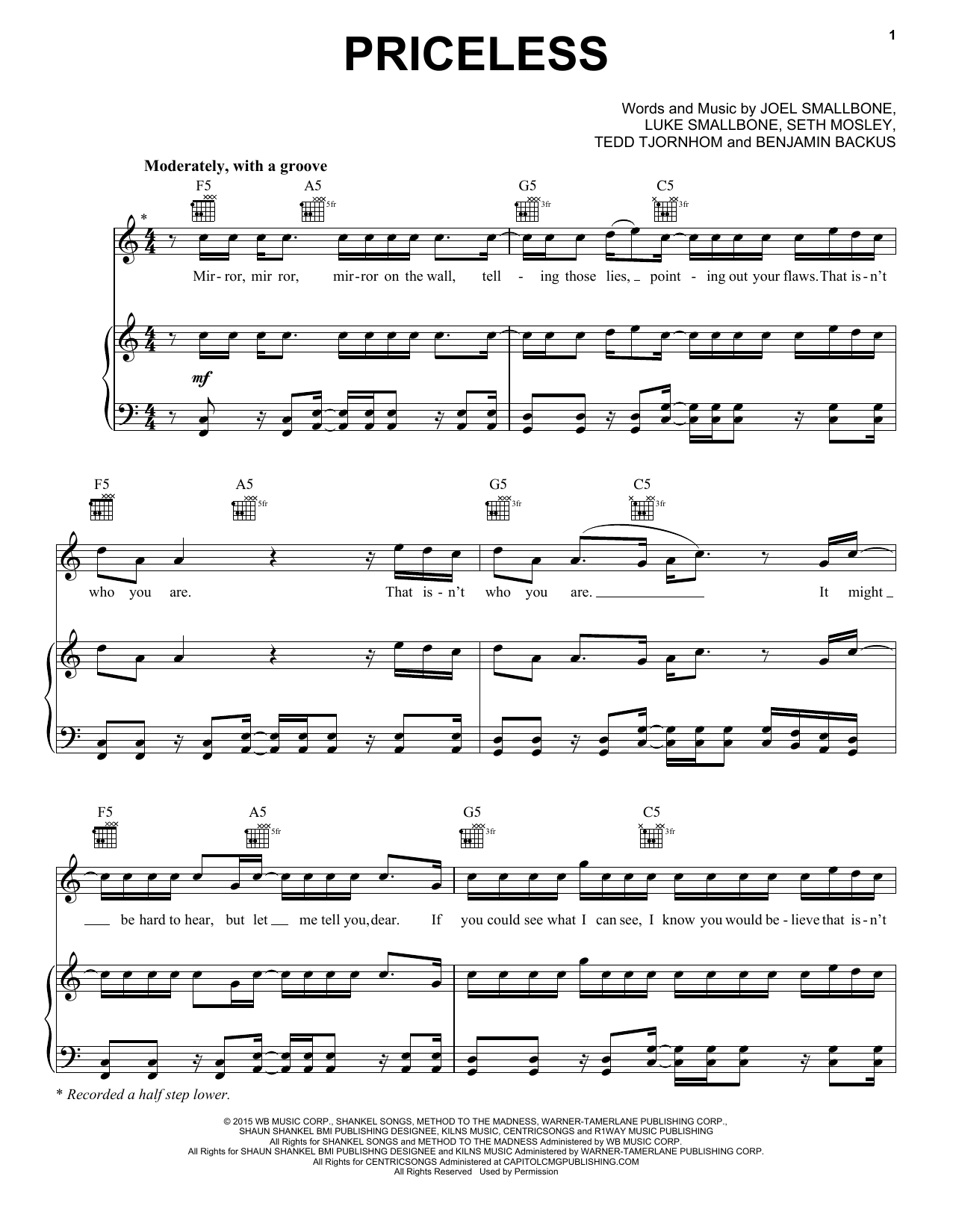 Benjamin Backus Priceless Sheet Music Notes & Chords for Piano, Vocal & Guitar (Right-Hand Melody) - Download or Print PDF