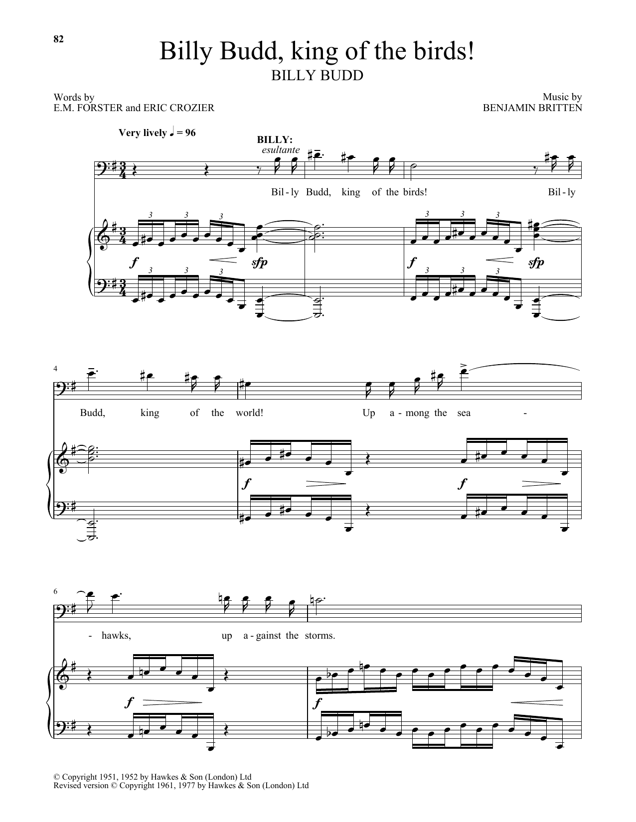 Eric Crozier Billy Budd, King Of The Birds! Sheet Music Notes & Chords for Piano & Vocal - Download or Print PDF