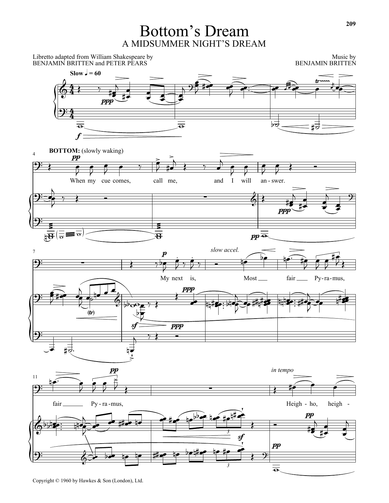 Benjamin Britten Bottom's Dream Sheet Music Notes & Chords for Piano & Vocal - Download or Print PDF