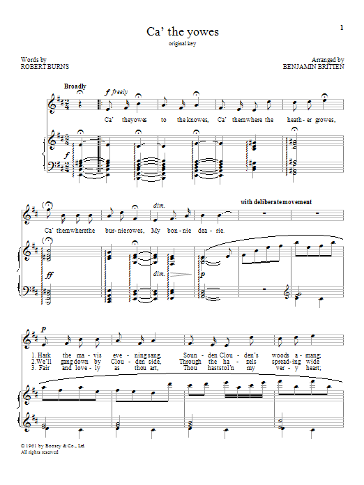 Benjamin Britten Ca' the yowes Sheet Music Notes & Chords for Piano & Vocal - Download or Print PDF