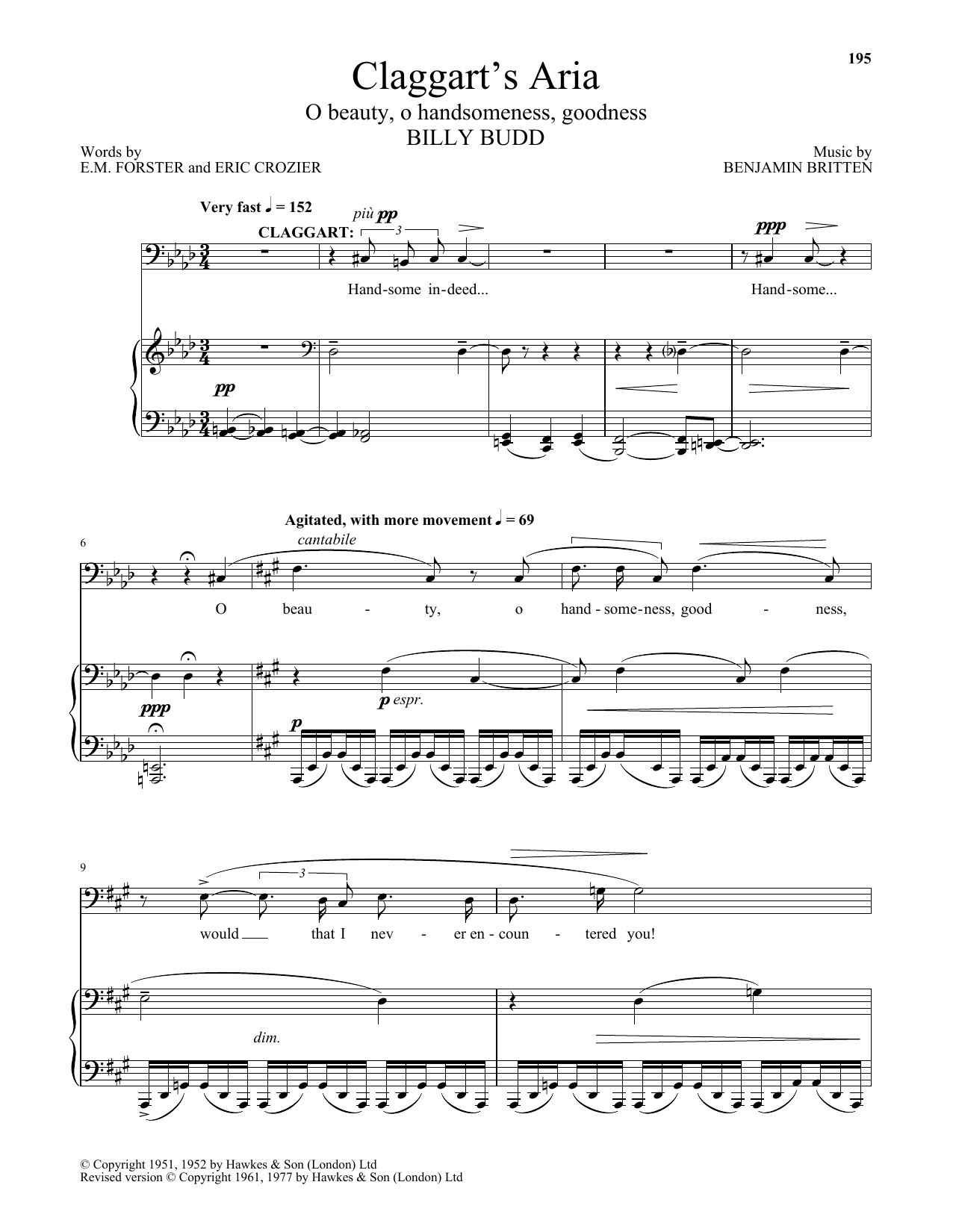 Benjamin Britten Claggart's Aria (O Beauty, O Handsomeness, Goodness) Sheet Music Notes & Chords for Piano & Vocal - Download or Print PDF
