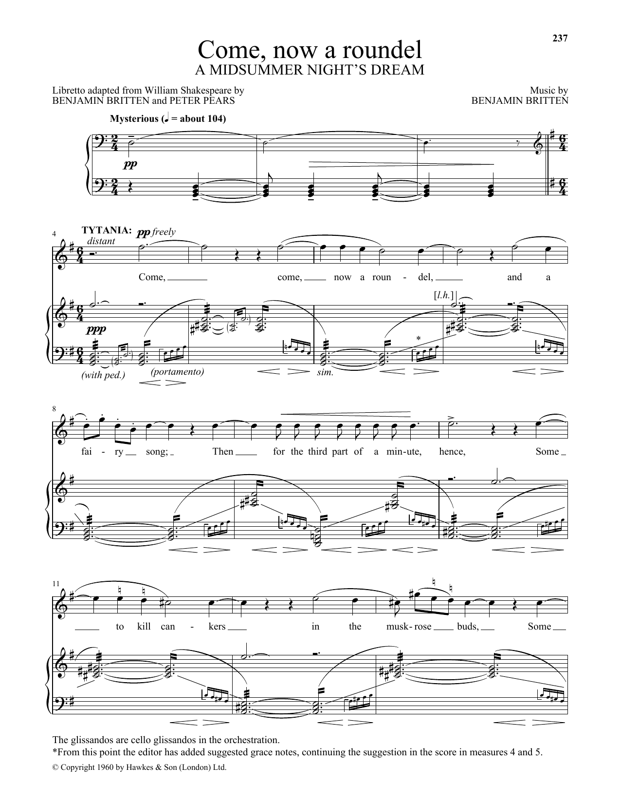 Benjamin Britten Come, Now A Roundel (from A Midsummer Night's Dream) Sheet Music Notes & Chords for Piano & Vocal - Download or Print PDF