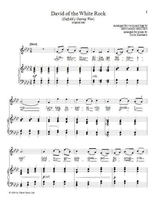Benjamin Britten David of the White Rock Sheet Music Notes & Chords for Piano & Vocal - Download or Print PDF