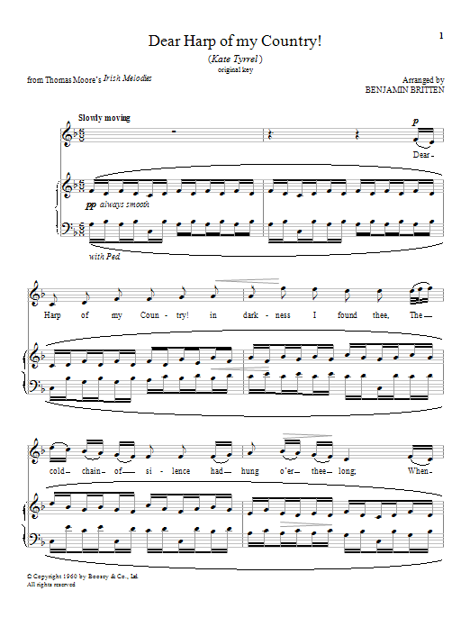 Benjamin Britten Dear Harp of my Country! Sheet Music Notes & Chords for Piano & Vocal - Download or Print PDF