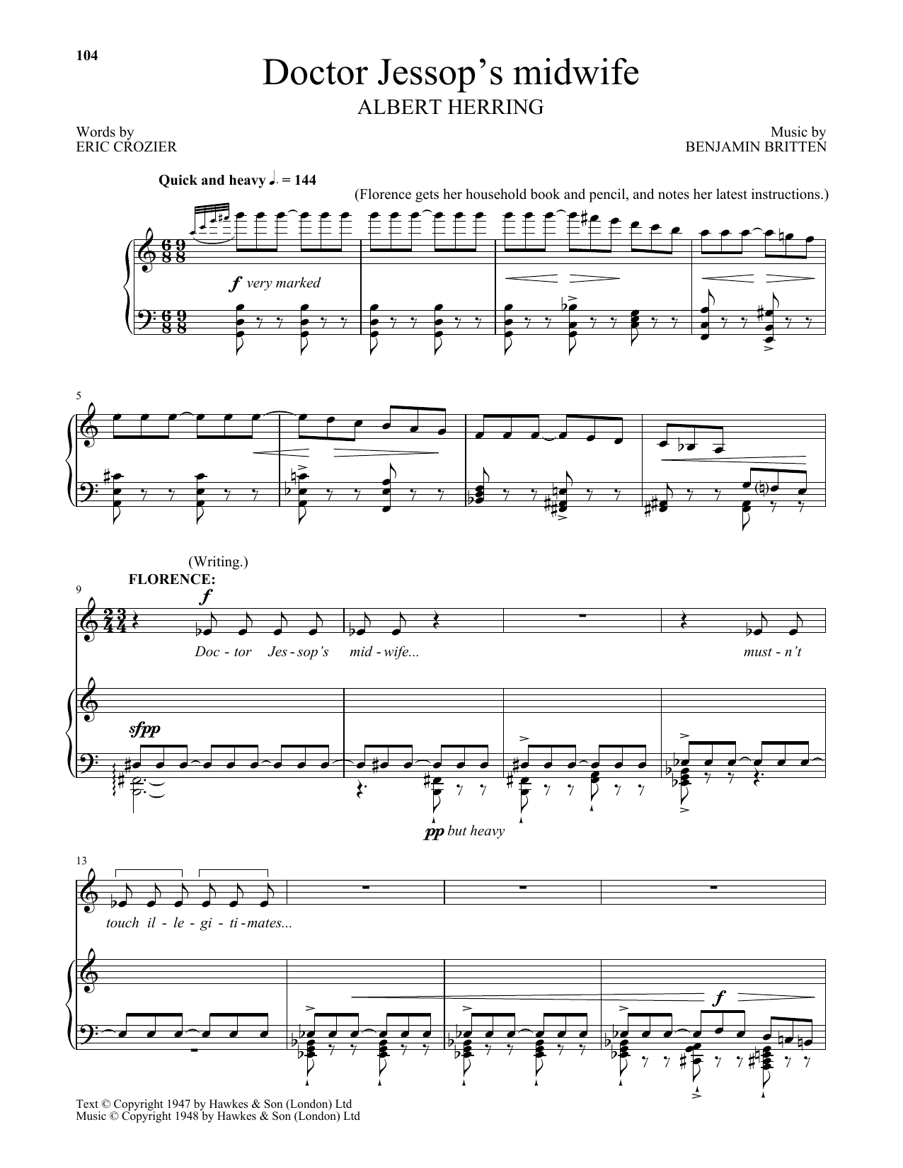 Benjamin Britten Doctor Jessop's Midwife Sheet Music Notes & Chords for Piano & Vocal - Download or Print PDF