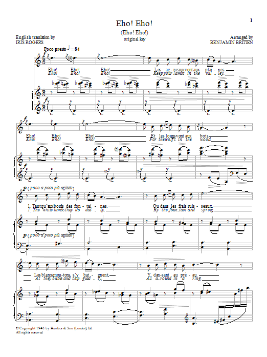 Benjamin Britten Eho! Eho! Sheet Music Notes & Chords for Piano & Vocal - Download or Print PDF