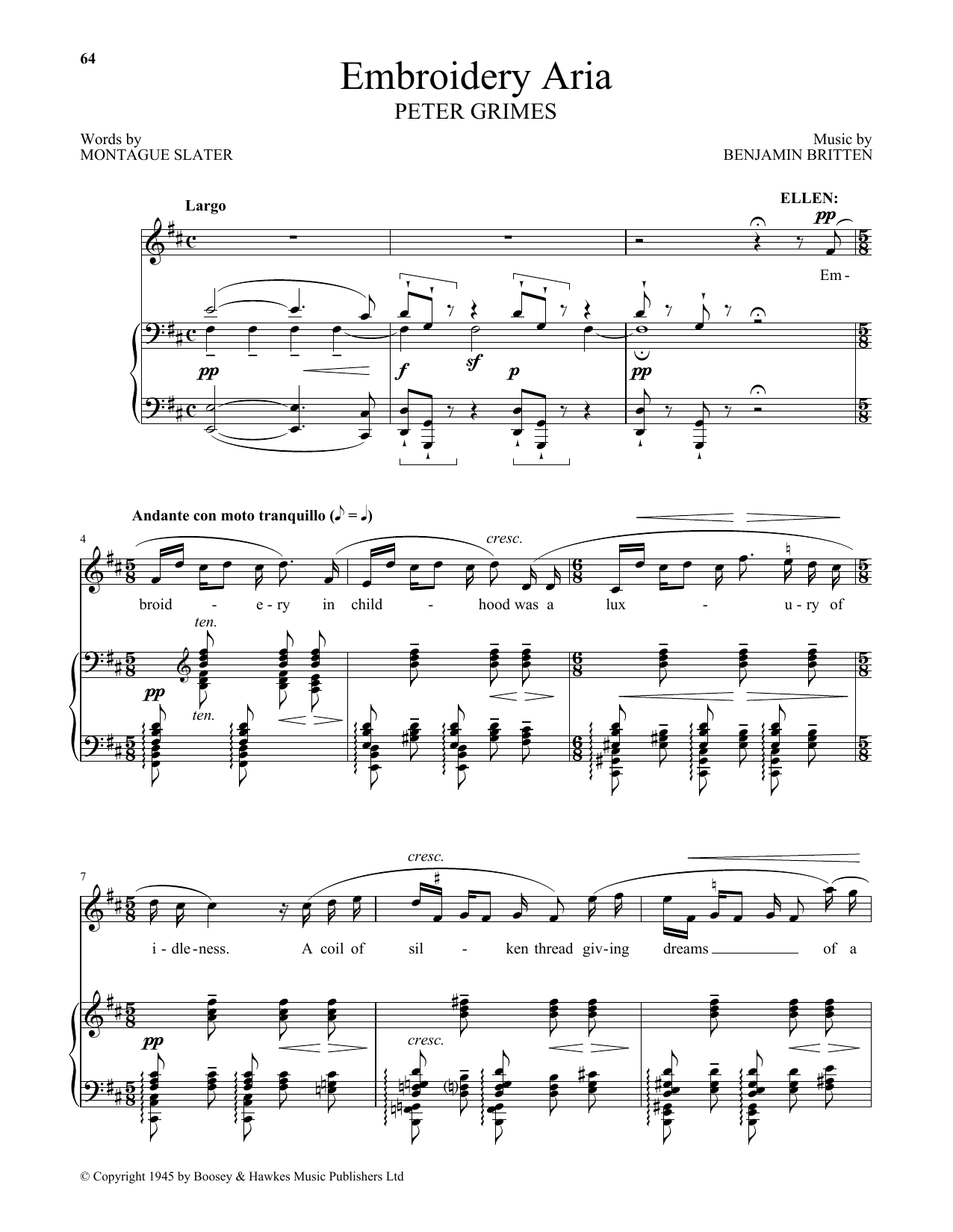 Benjamin Britten Embroidery Aria (from Peter Grimes) Sheet Music Notes & Chords for Piano & Vocal - Download or Print PDF