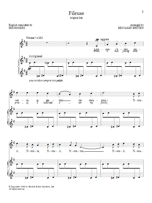 Benjamin Britten Fileuse Sheet Music Notes & Chords for Piano & Vocal - Download or Print PDF