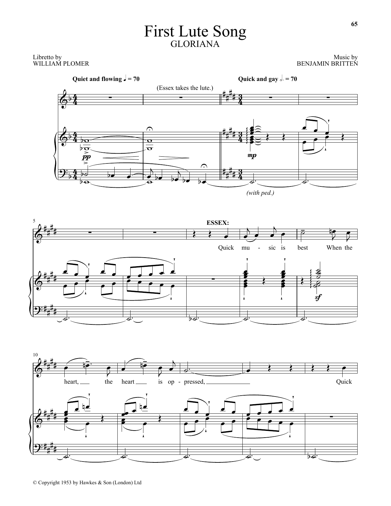 Benjamin Britten First Lute Song (from Gloriana) Sheet Music Notes & Chords for Piano & Vocal - Download or Print PDF