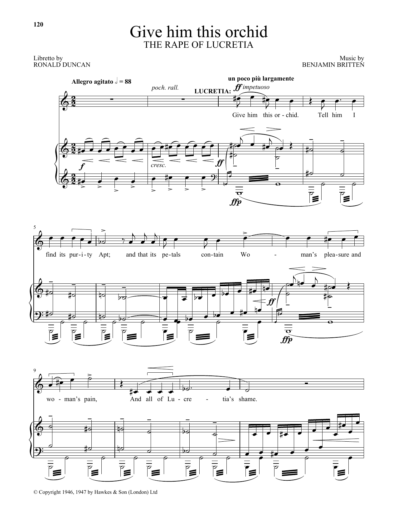 Benjamin Britten Give him this orchid (from The Rape Of Lucretia) Sheet Music Notes & Chords for Piano & Vocal - Download or Print PDF