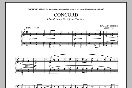 Benjamin Britten Gloriana, Choral Dance No. 2 (Concord) Sheet Music Notes & Chords for Piano - Download or Print PDF