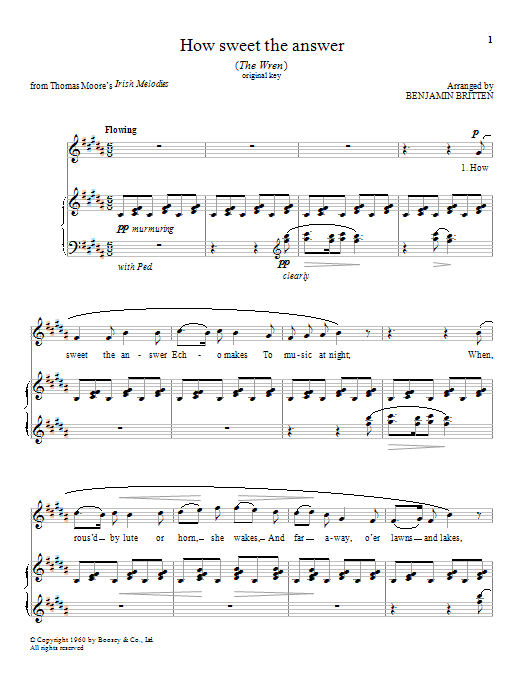 Benjamin Britten How sweet the answer Sheet Music Notes & Chords for Piano & Vocal - Download or Print PDF