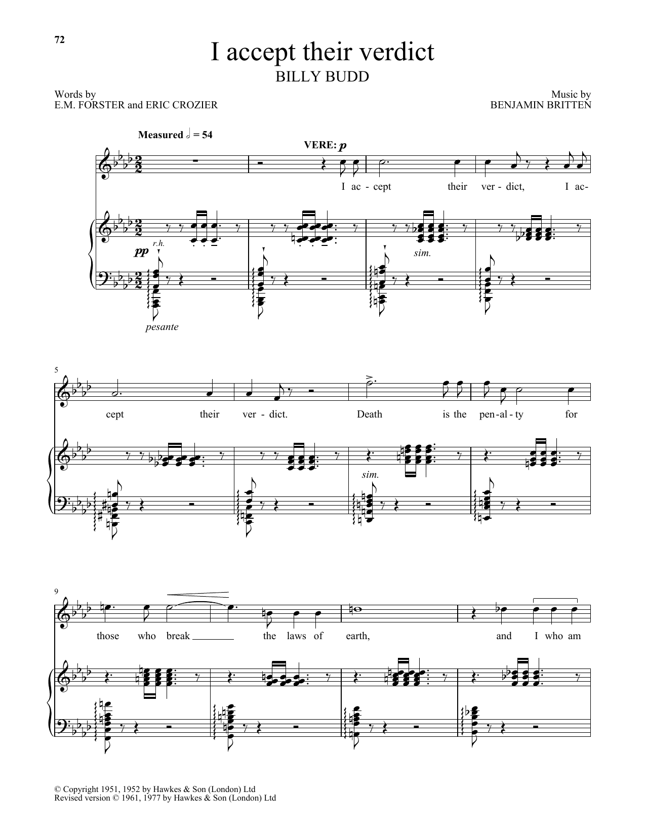 Benjamin Britten I accept their verdict (from Billy Budd) Sheet Music Notes & Chords for Piano & Vocal - Download or Print PDF