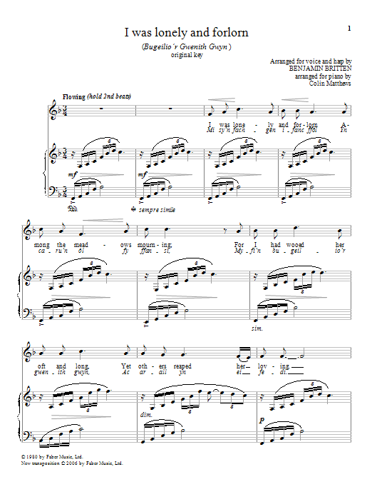 Benjamin Britten I was lonely and forlorn Sheet Music Notes & Chords for Piano & Vocal - Download or Print PDF