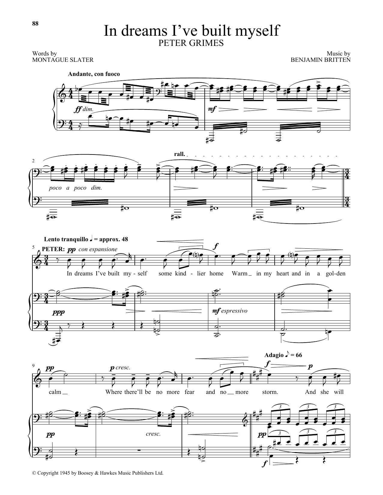 Benjamin Britten In dreams I've built myself (from Peter Grimes) Sheet Music Notes & Chords for Piano & Vocal - Download or Print PDF