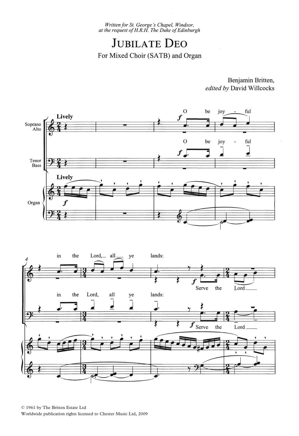 Benjamin Britten Jubilate Deo In C Major Sheet Music Notes & Chords for Choir - Download or Print PDF